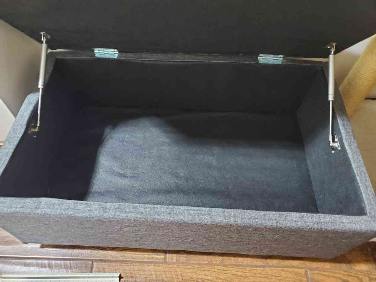 small sofa with rectangular storage ottoman