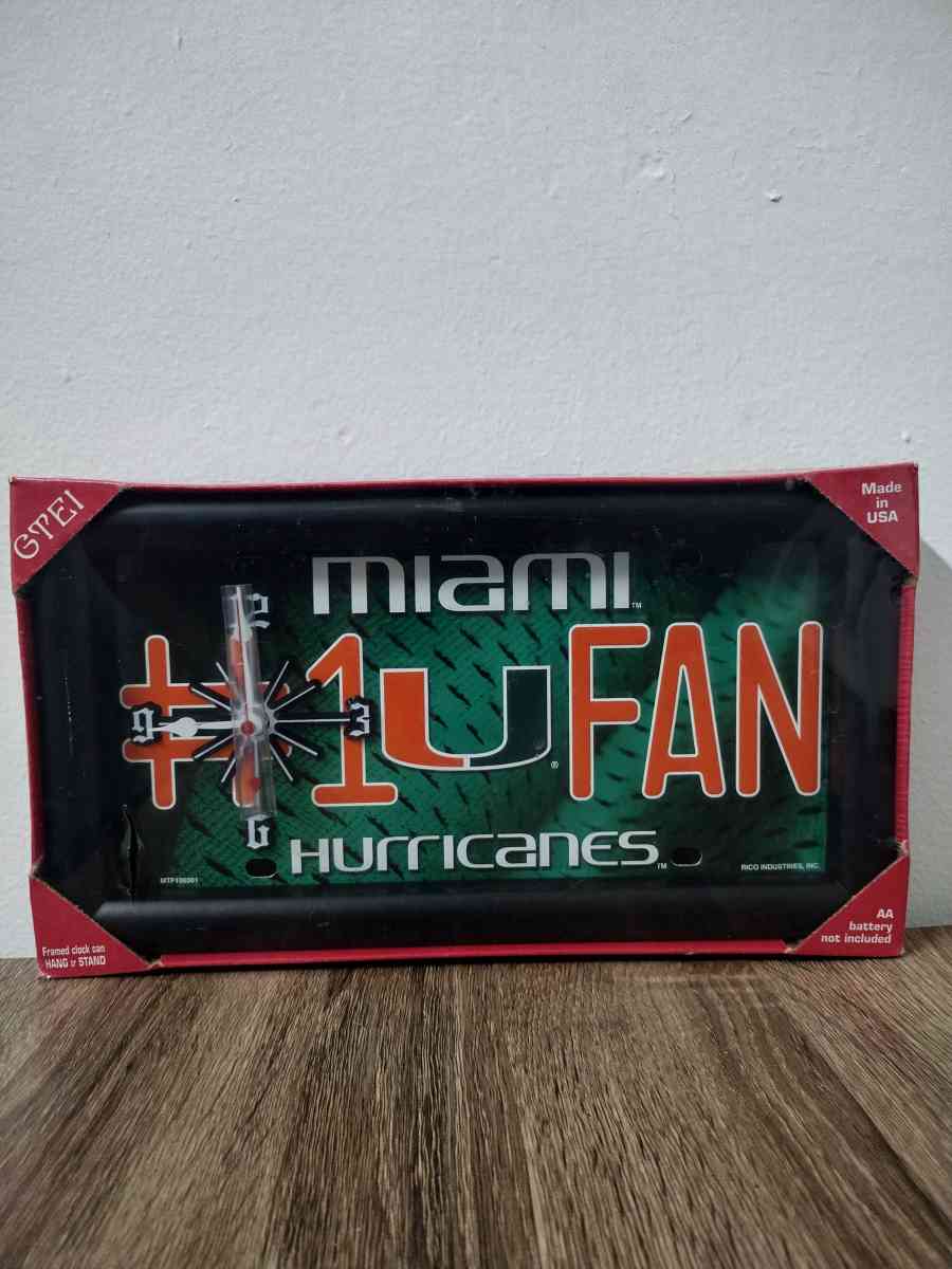Miami Hurricanes Antique License Plate Clock Wall Decor