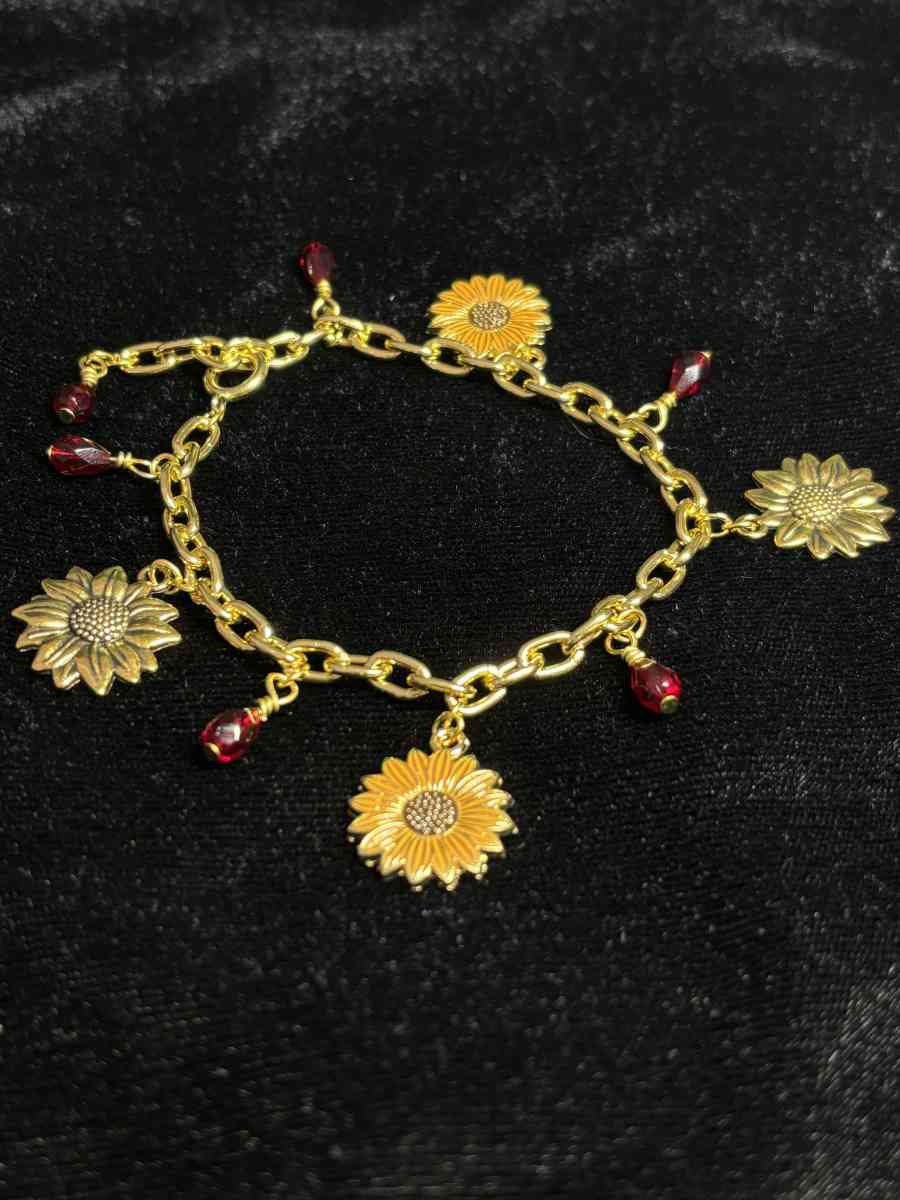Summer wine and sunflowers charm bracelet