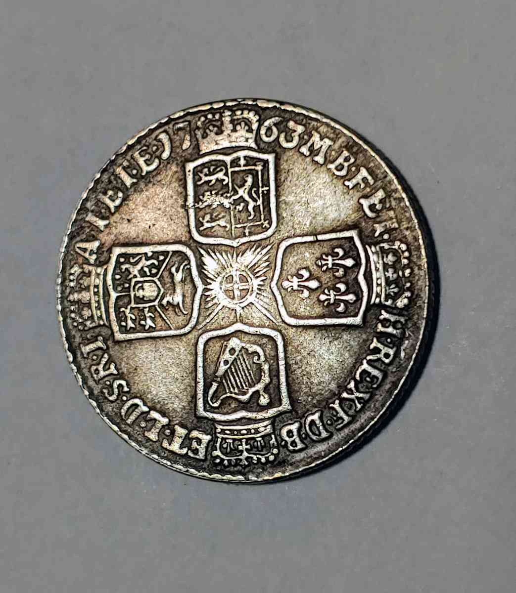 GREAT OLD NOVELTY 1763 BRITAIN SHILLING SILVER PL