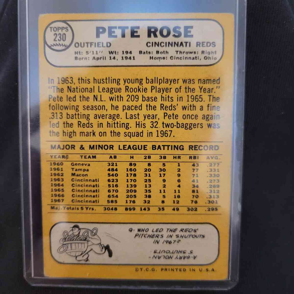 pete rose topps 1968 card