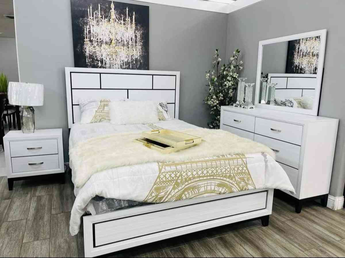 white black panel bedroom set