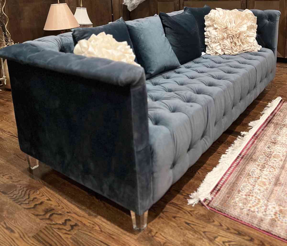 Vertical Navy Velvet Sofa