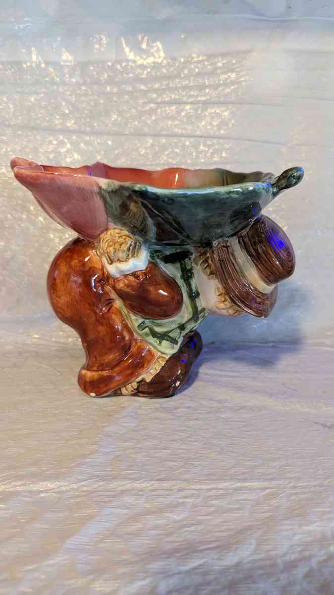 Vintage WCL Ceramic Scarecrow with a Leaf Dish on Its Back