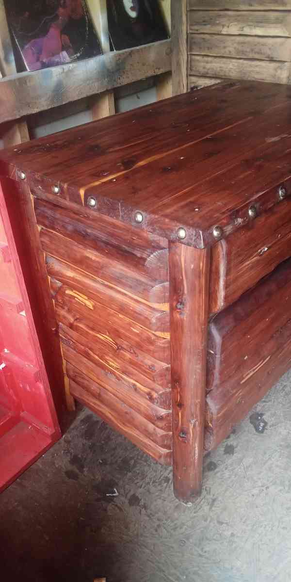 Cedar log three drawer dresser