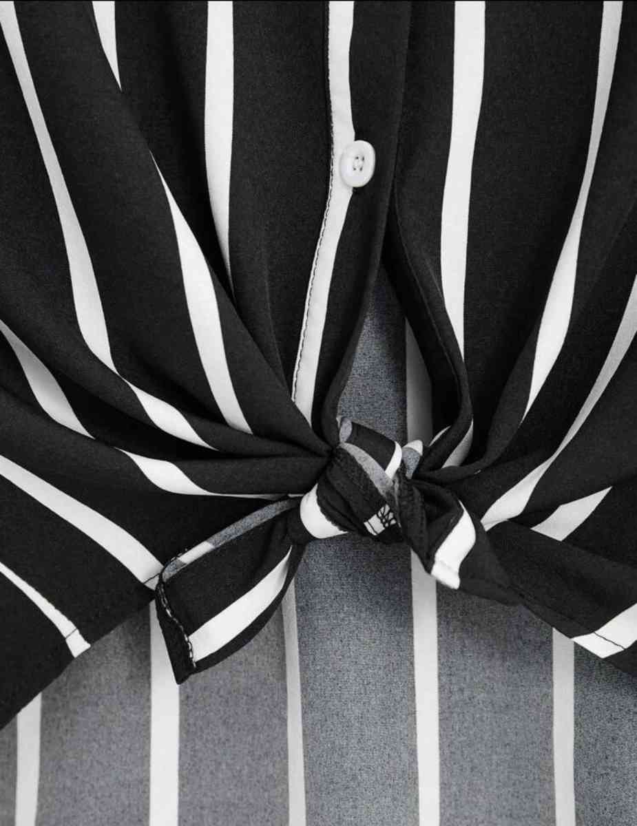 black and white Striped Print Batwing Sleeve Shirt