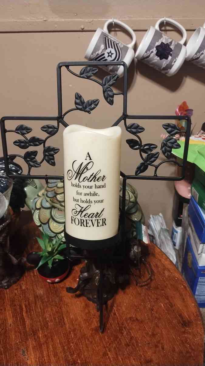 metal cross with candle for MomDad