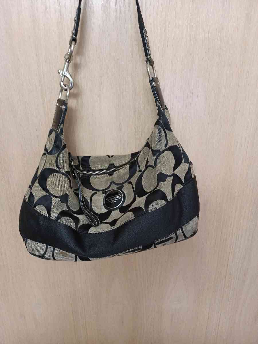 Coach beige and black canvas with leather trim