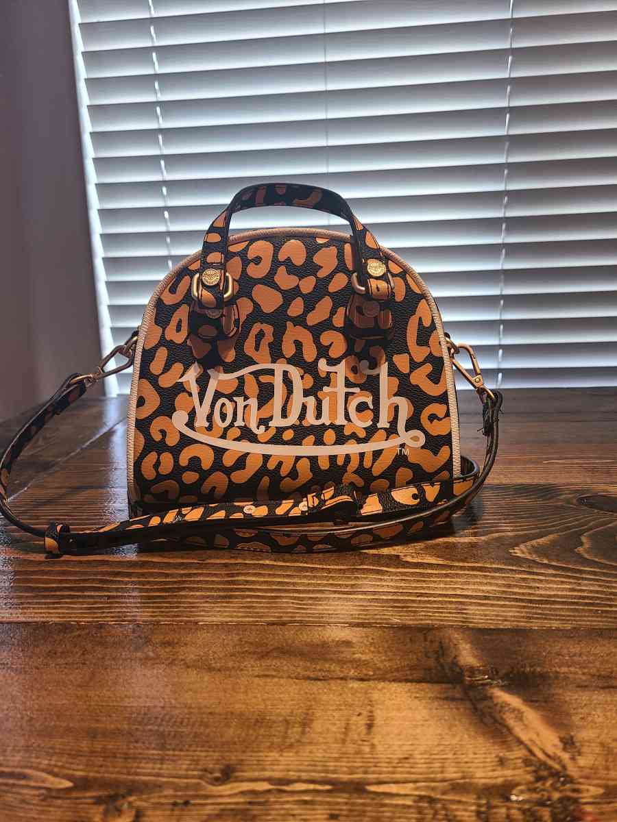 Von Dutch Bowling Bag Style Orange Cheetah Purse