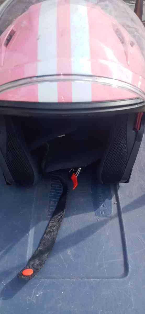 a pink DOT motorcycle helmet