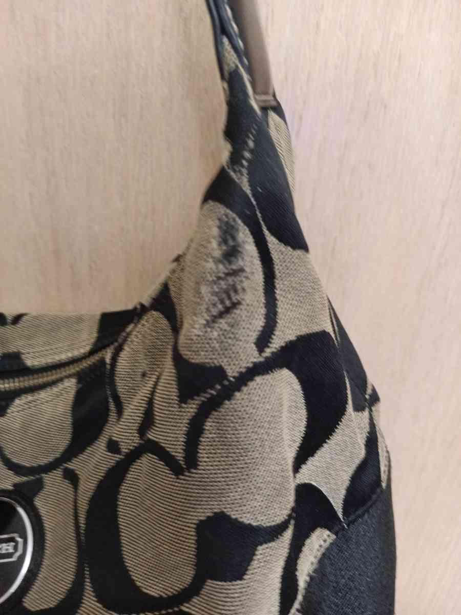 Coach beige and black canvas with leather trim