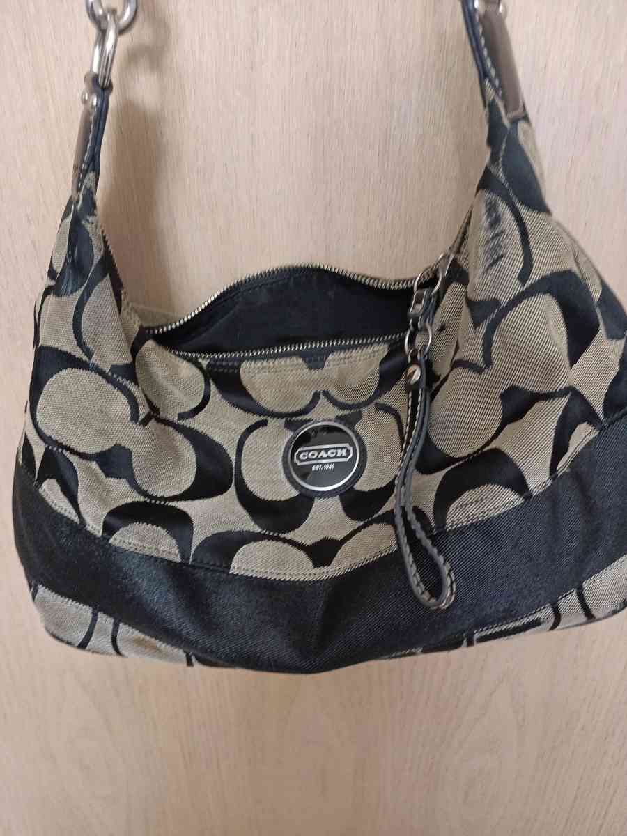 Coach beige and black canvas with leather trim