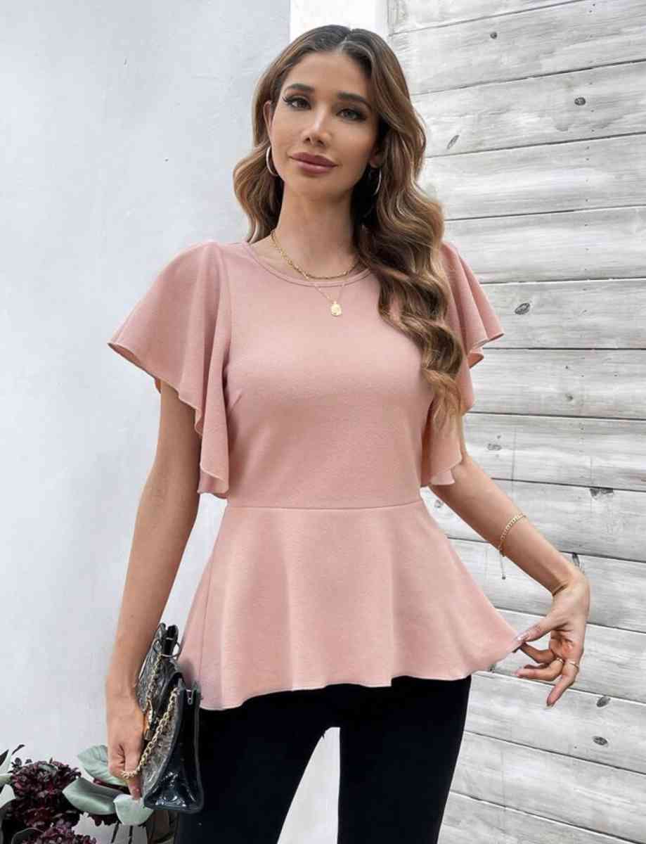 Clasi Womens Butterfly Sleeve Ruffle Hem T Shirt