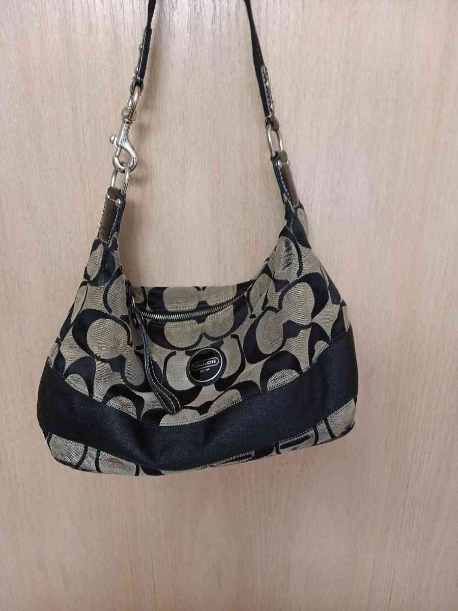 Coach beige and black canvas with leather trim