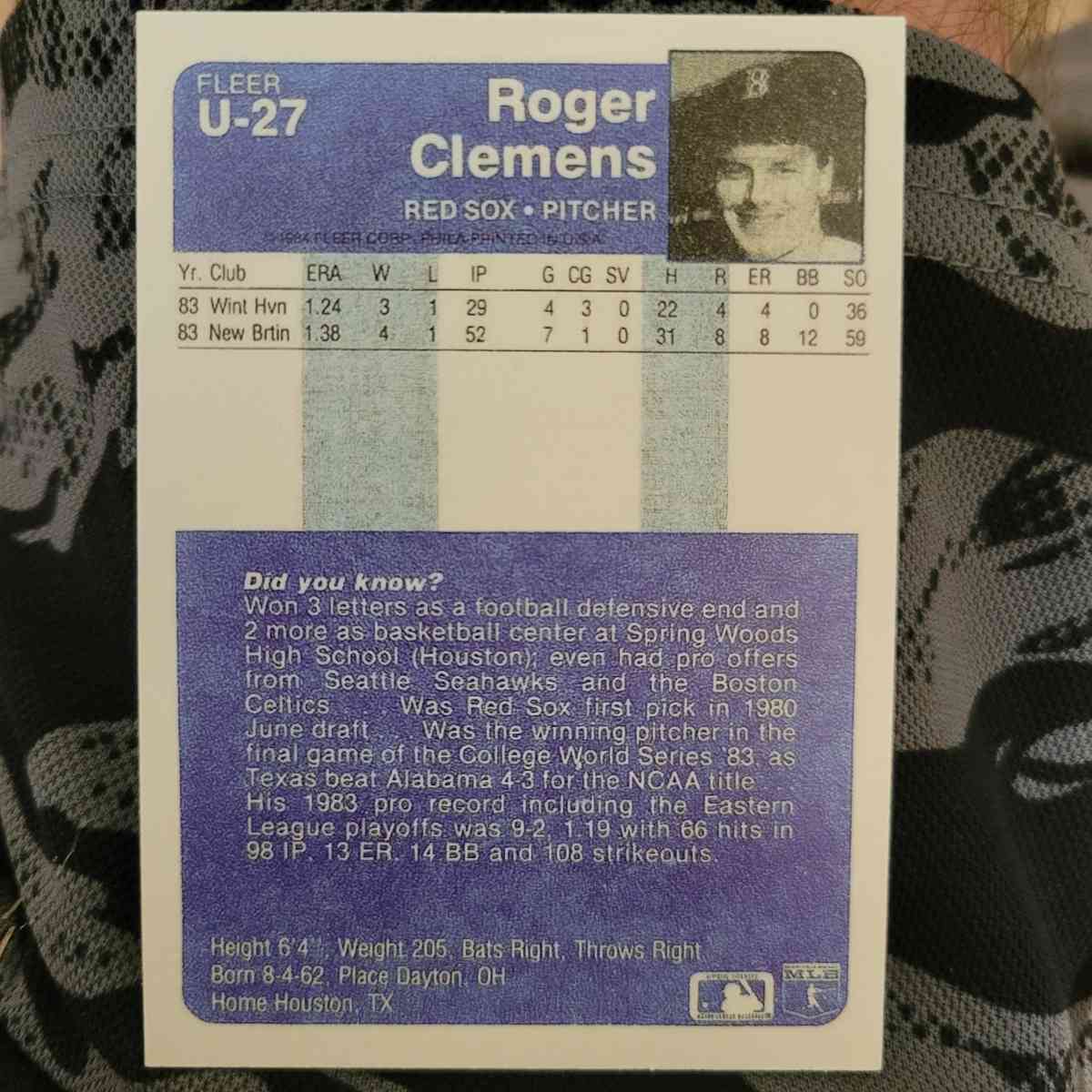1984 fleer roger clemens rookie