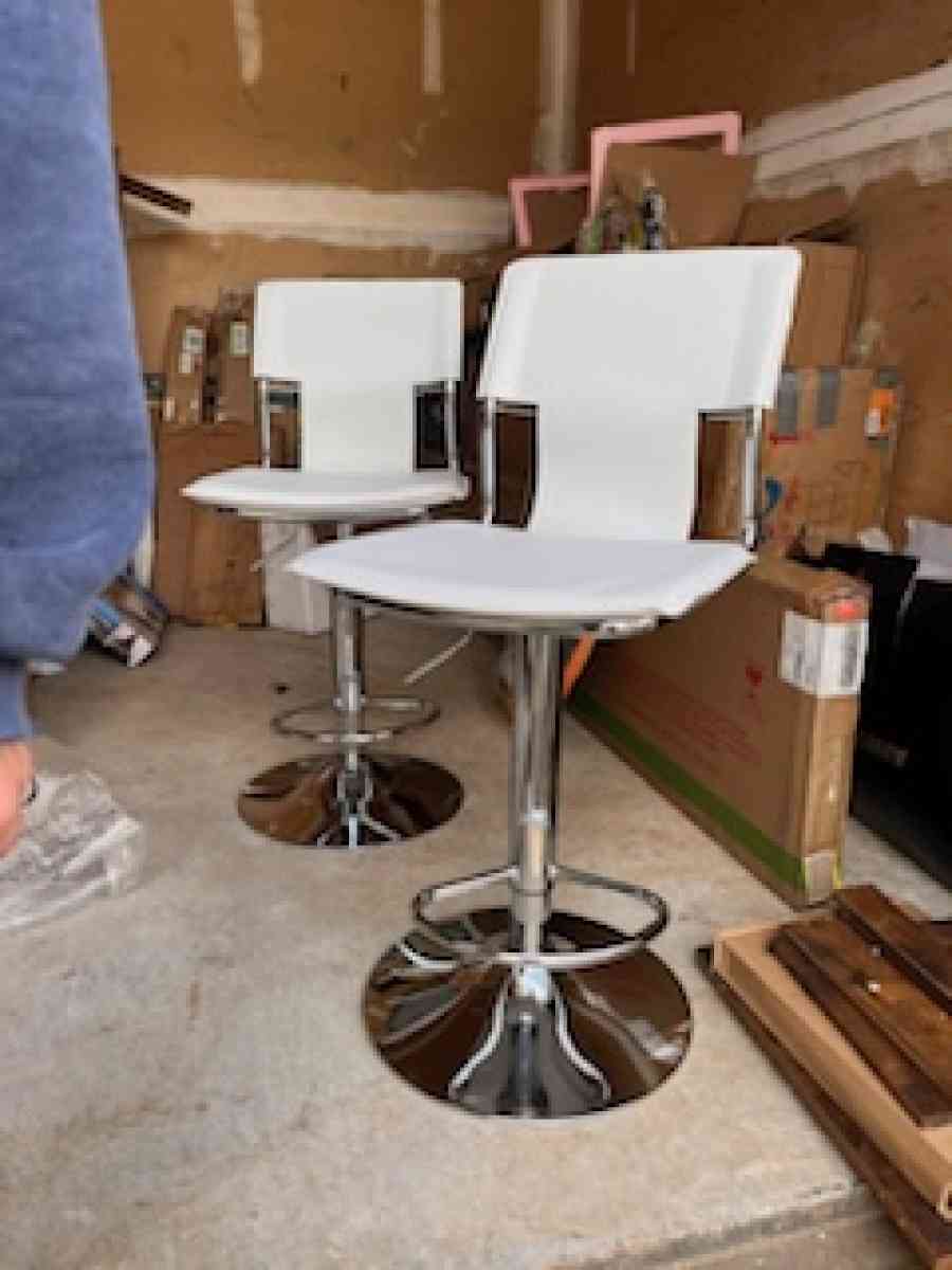 Adjustable White Leather Bar Stools