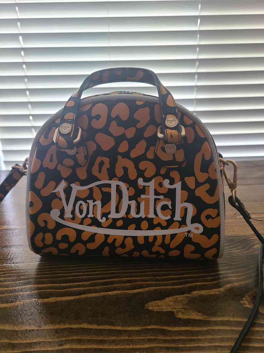 Von Dutch Bowling Bag Style Orange Cheetah Purse