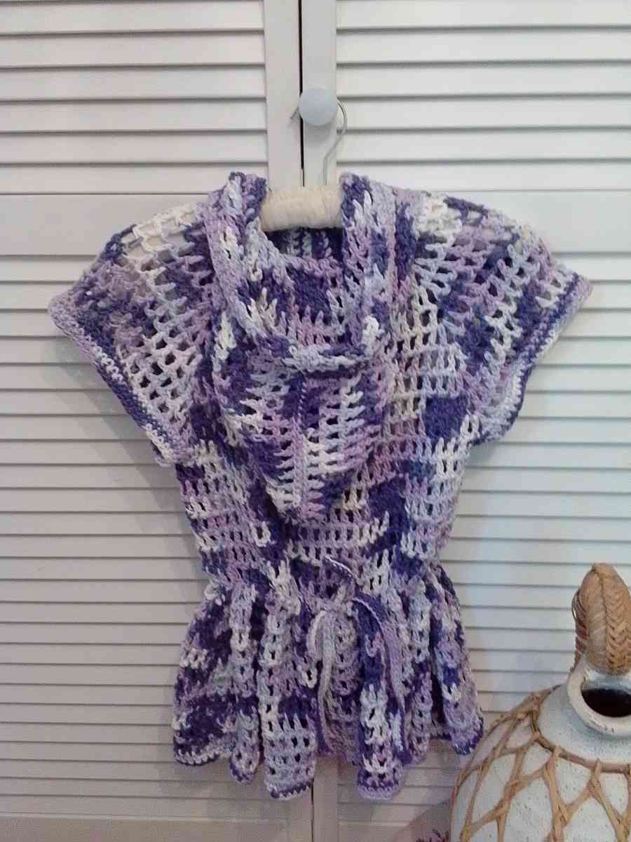 crocheted cotton girls hoodie