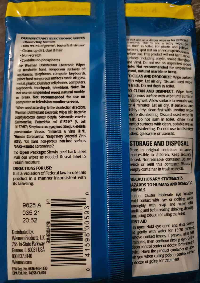 Weiman Disinfectant Electronic Wipes