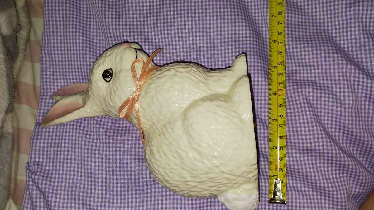 ceramic white rabbit made at va home in marshalltown iowa by