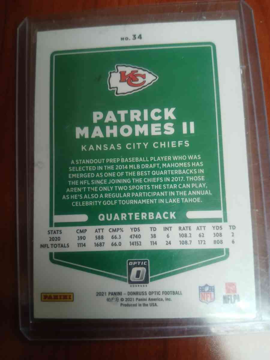 2021 panini Patrick Mahomes no34 football cars
