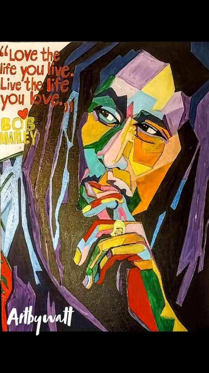 BOB MARLEY LOVE LIFE framed original artwork painting