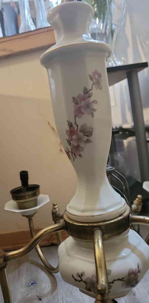 antique porcelian and brass flower chandelior