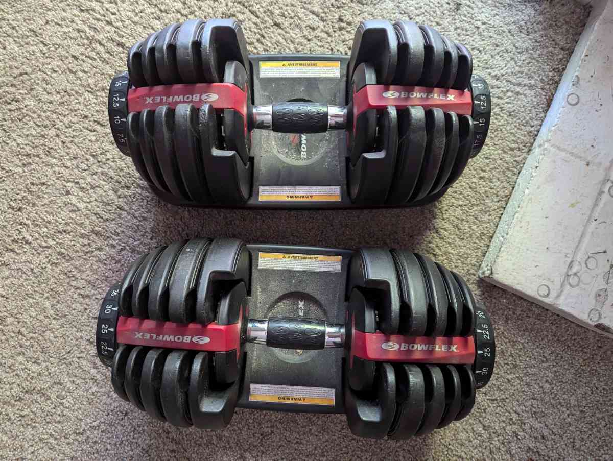 set of Bowflex dumbbells