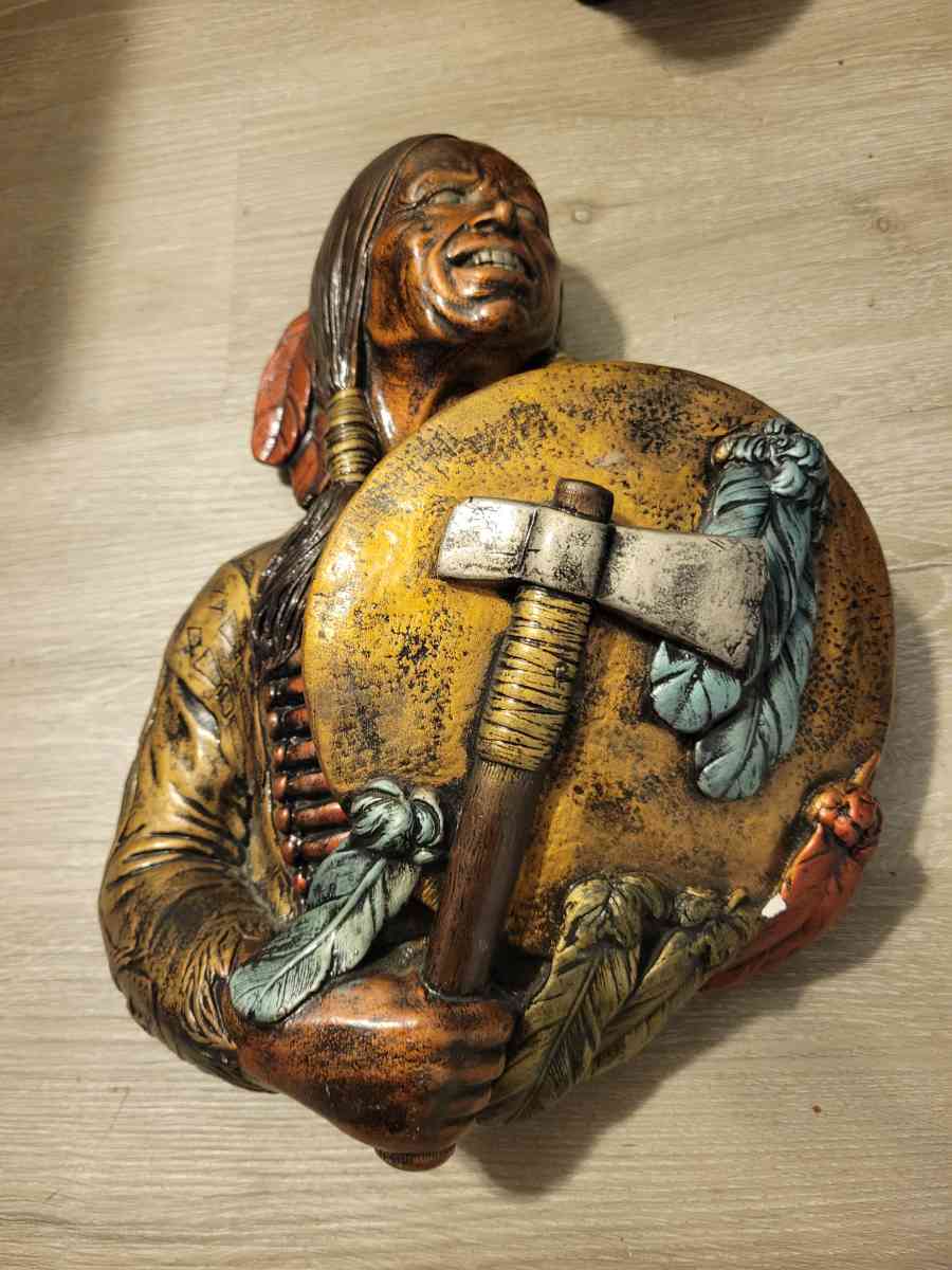 bronze and plaster Indian chief heavy wall plaque