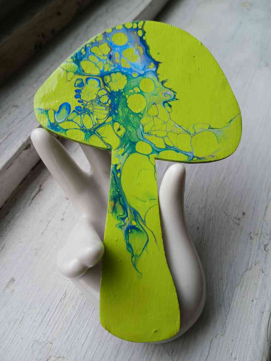 Cosmic Splatter Acrylic Pour Painted Wooden Mushroom