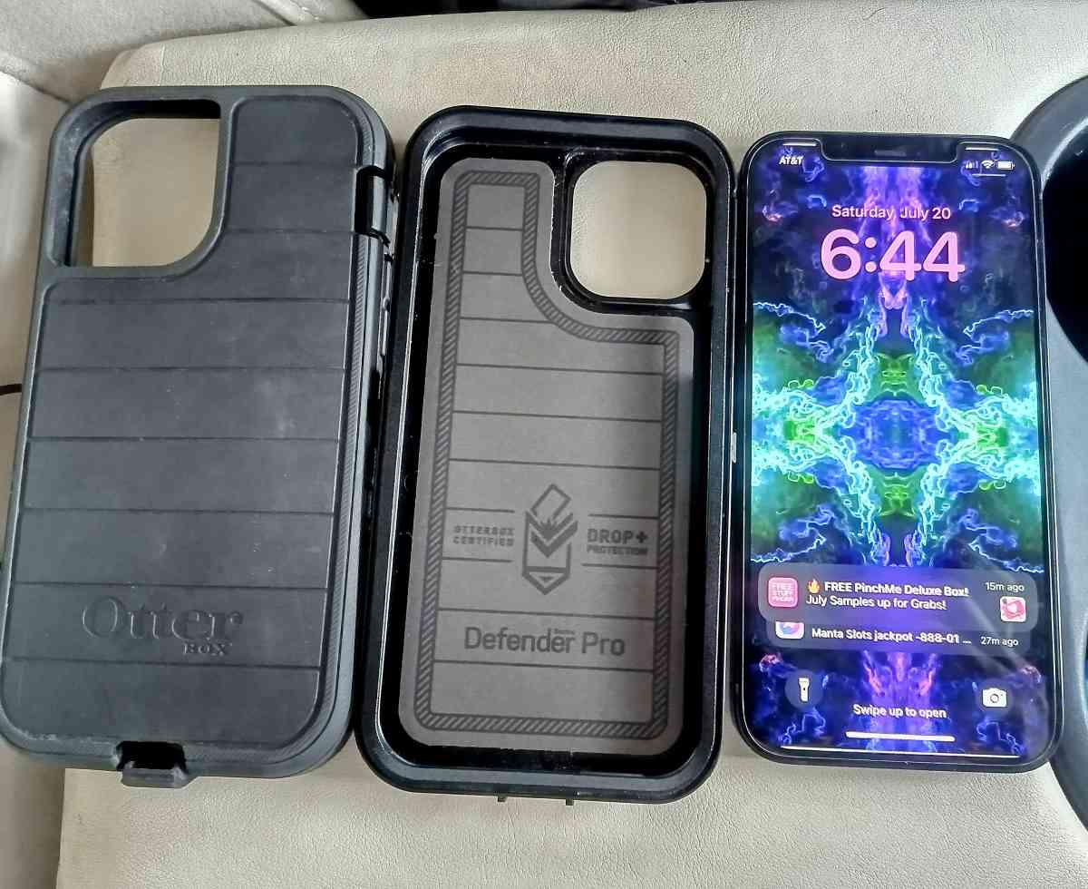 Black iPhone 12 With Black OtterBox Case