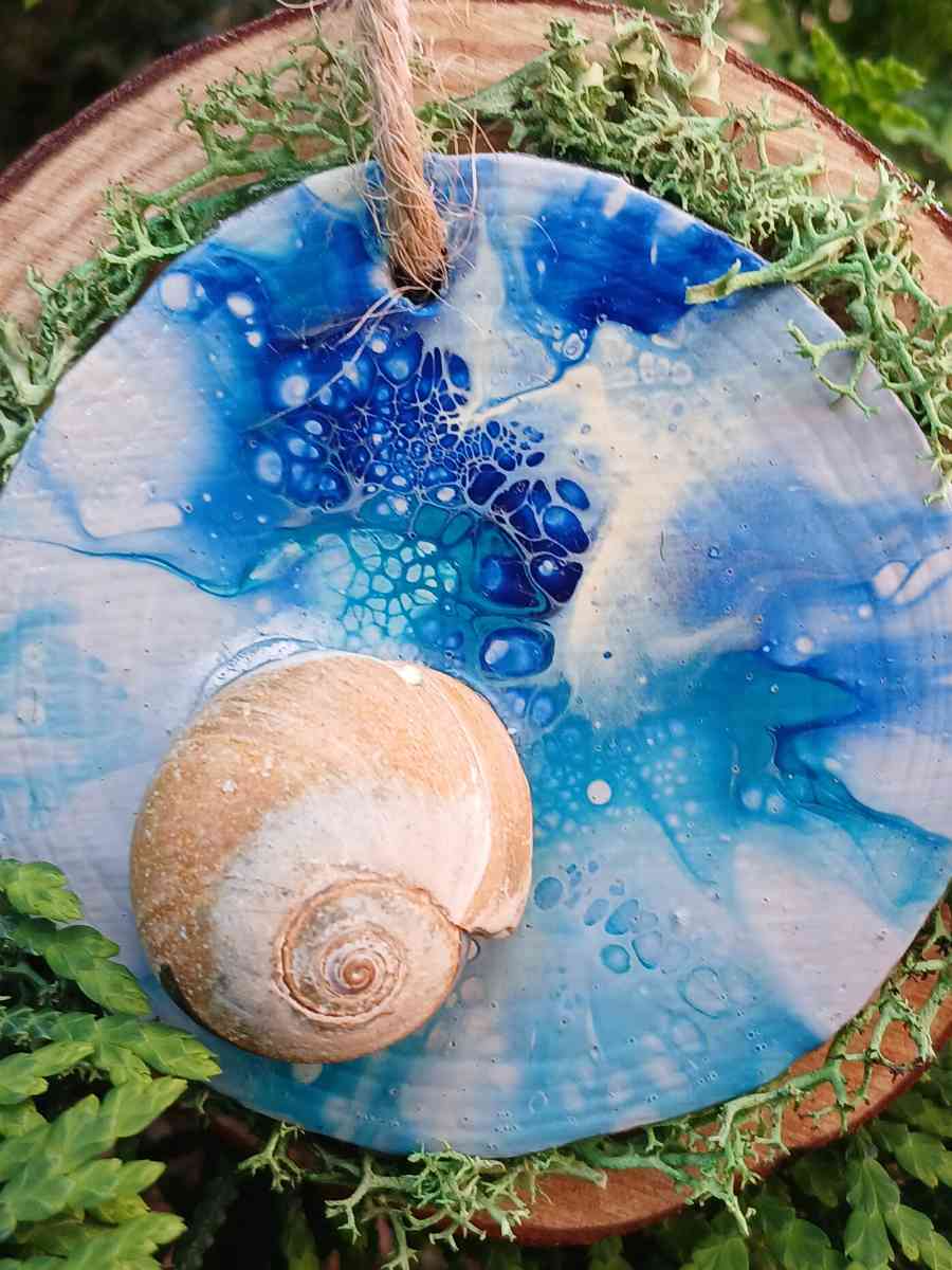 Down by the Sea Hanging Wooden Pour Painted Sharks Eye Ornam