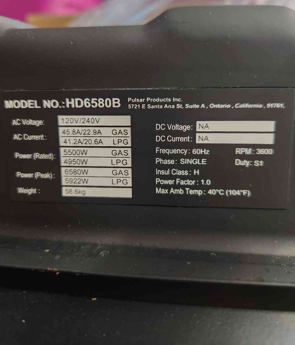 NEW Pulsar Generator 65805300 Watt Dual Fuel Gas AND Propane