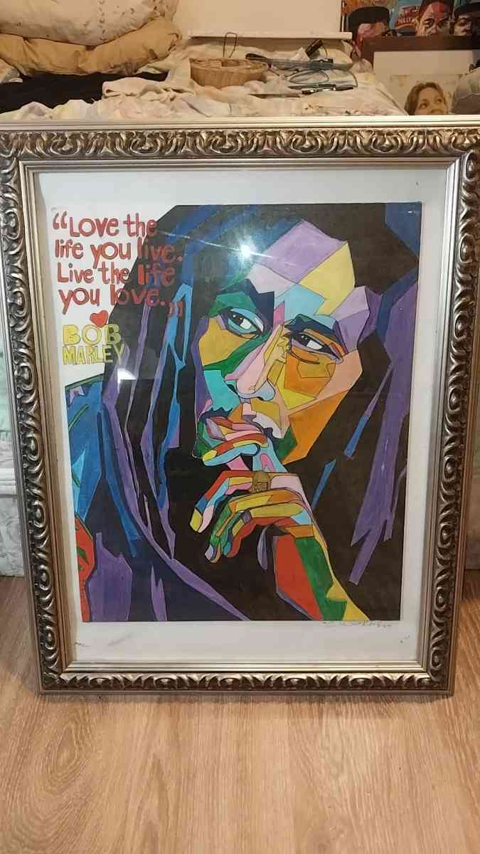 BOB MARLEY LOVE LIFE framed original artwork painting