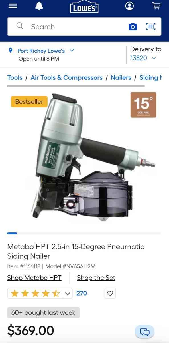 Metabo HPT Pneumatic Coil Siding Nailer