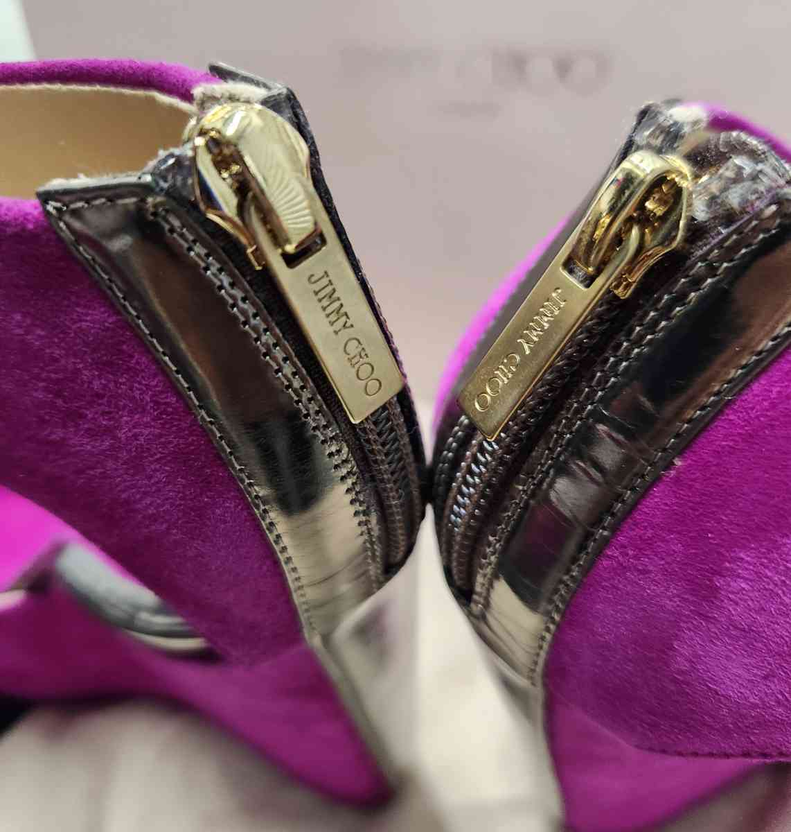 Jimmy CHOO Preloved Fushia Suede Metallic Leather TOPAZ 5in