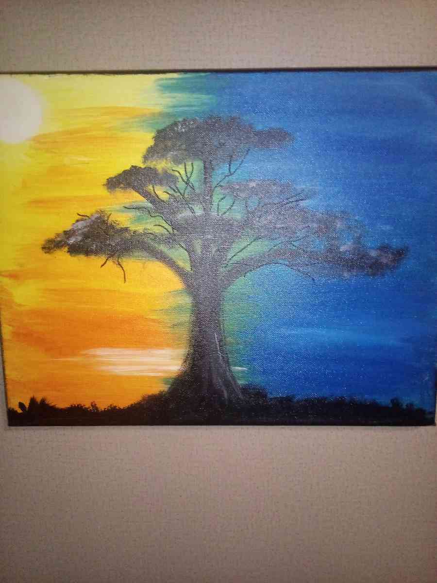 Painting of tree Night and day
