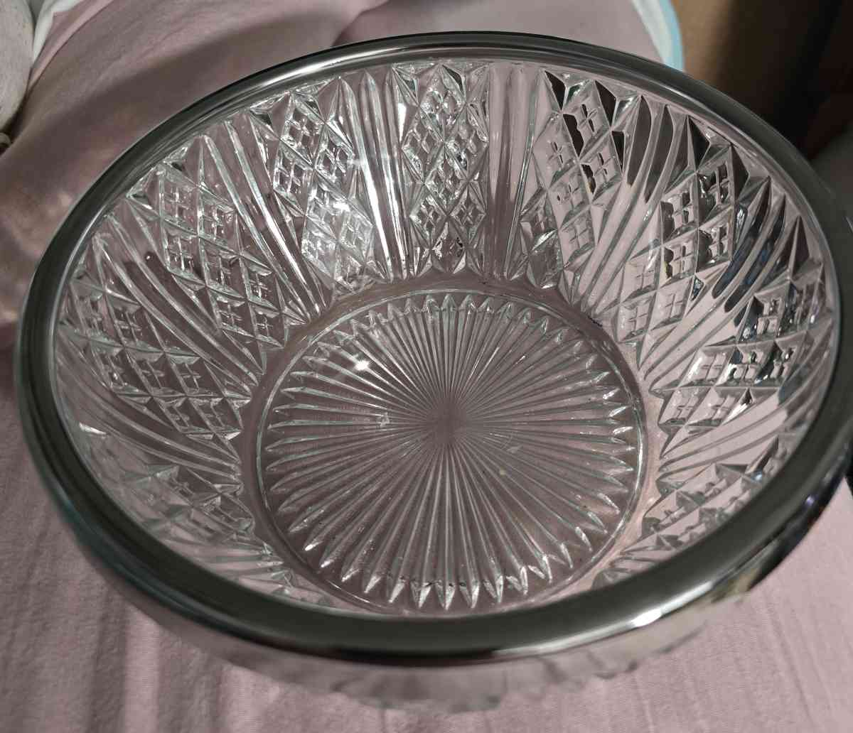 Vintage Decorative Glass ServingCandy Bowl with Silver Rim