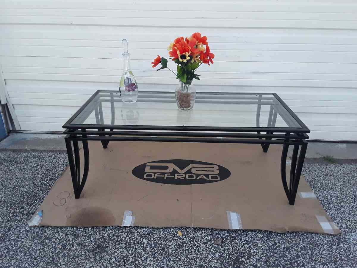 Nice Black All Steel Coffee Table Glass Top 48 X 24 X 18