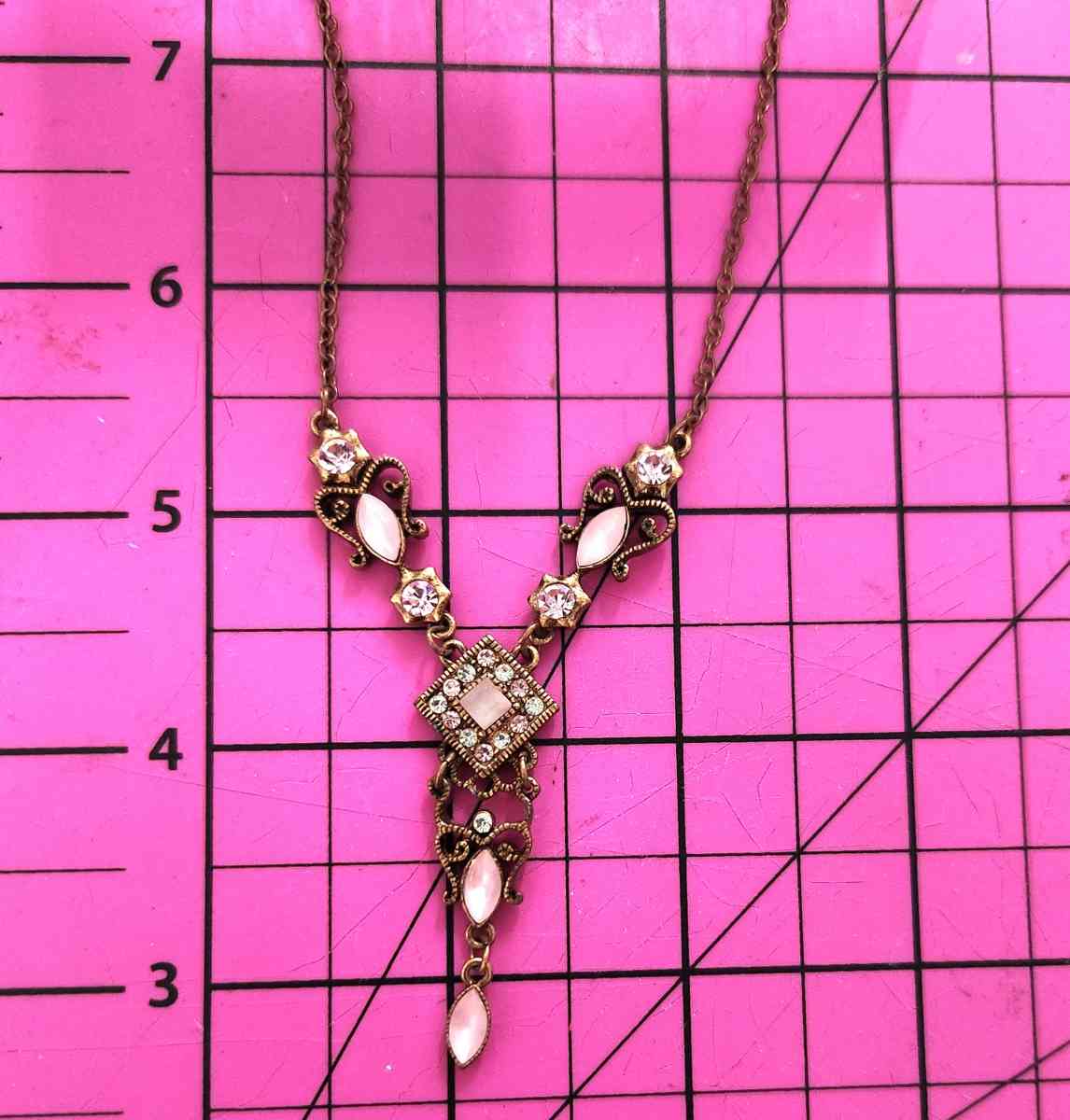 Beautiful Victorian Diamond Accent and Pink Stone Necklace
