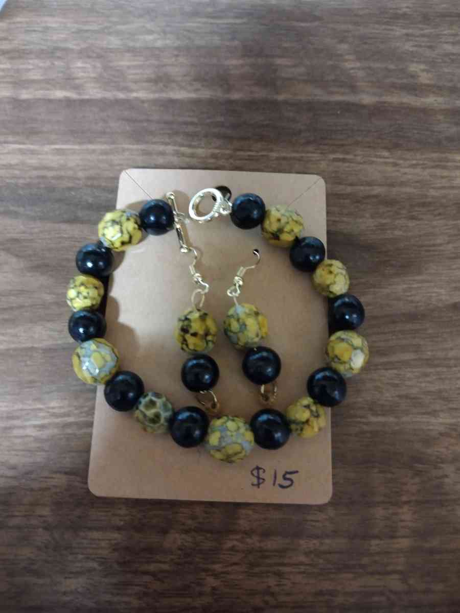 Beaded Bracelet and earrings