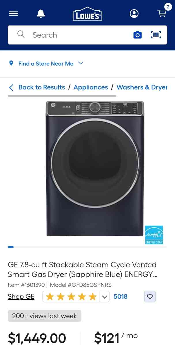 GE Smart Front Load Steam Dryer