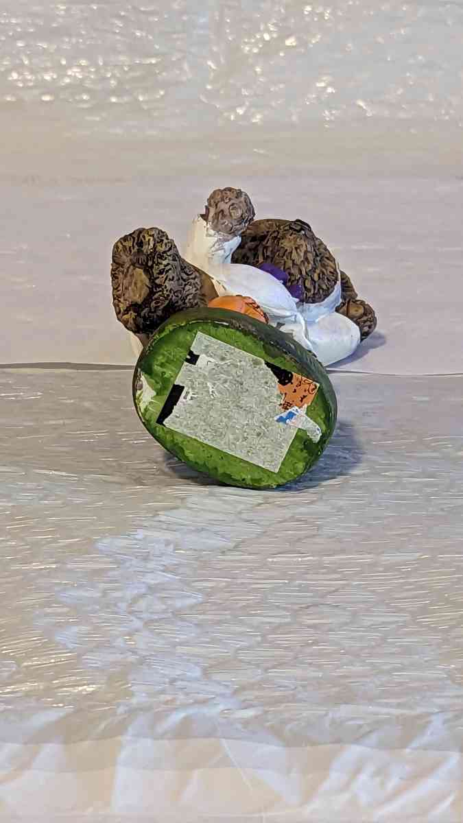 Resin Teddy Bear in a Ghost Costume with a Pumpkin