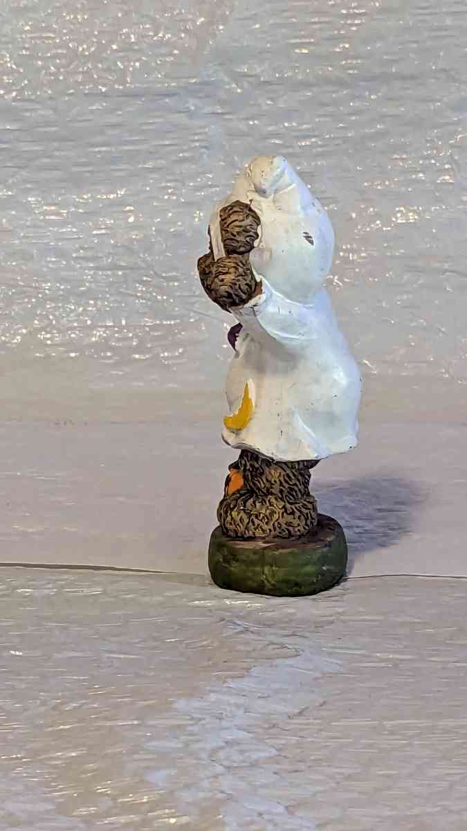 Resin Teddy Bear in a Ghost Costume with a Pumpkin