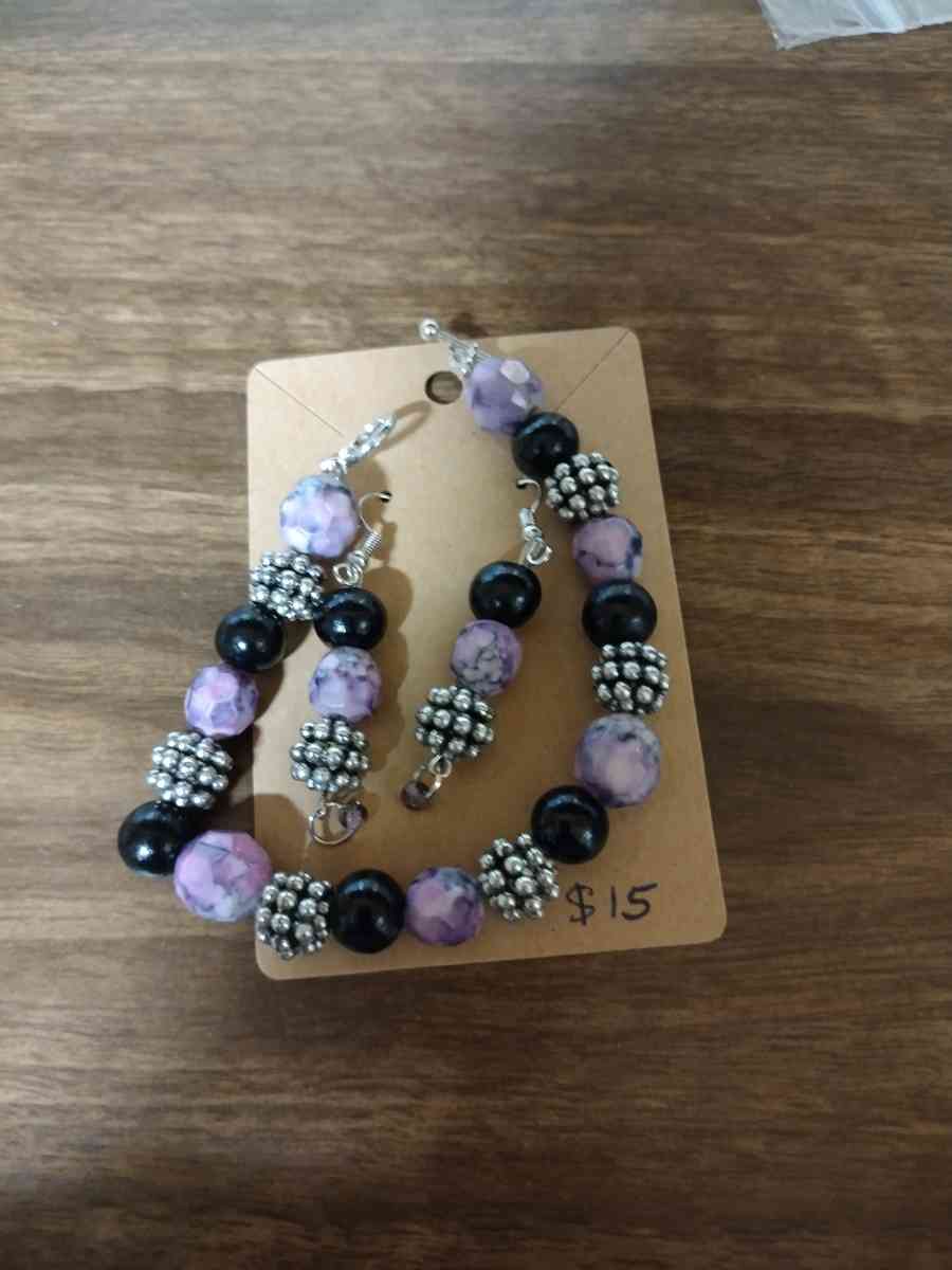 Beaded Bracelet and earrings