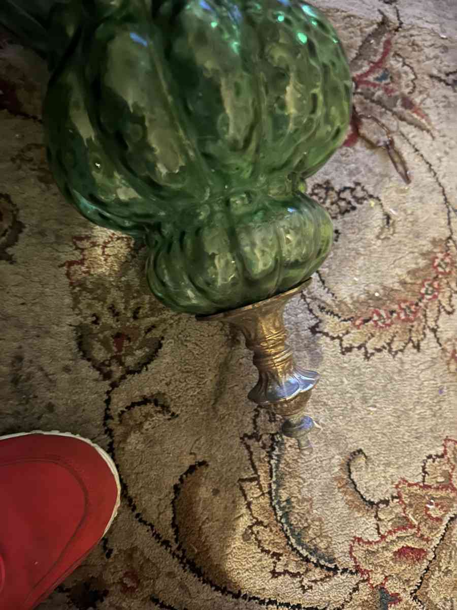 Vintage 1950s Green Glass Hanging Lamp