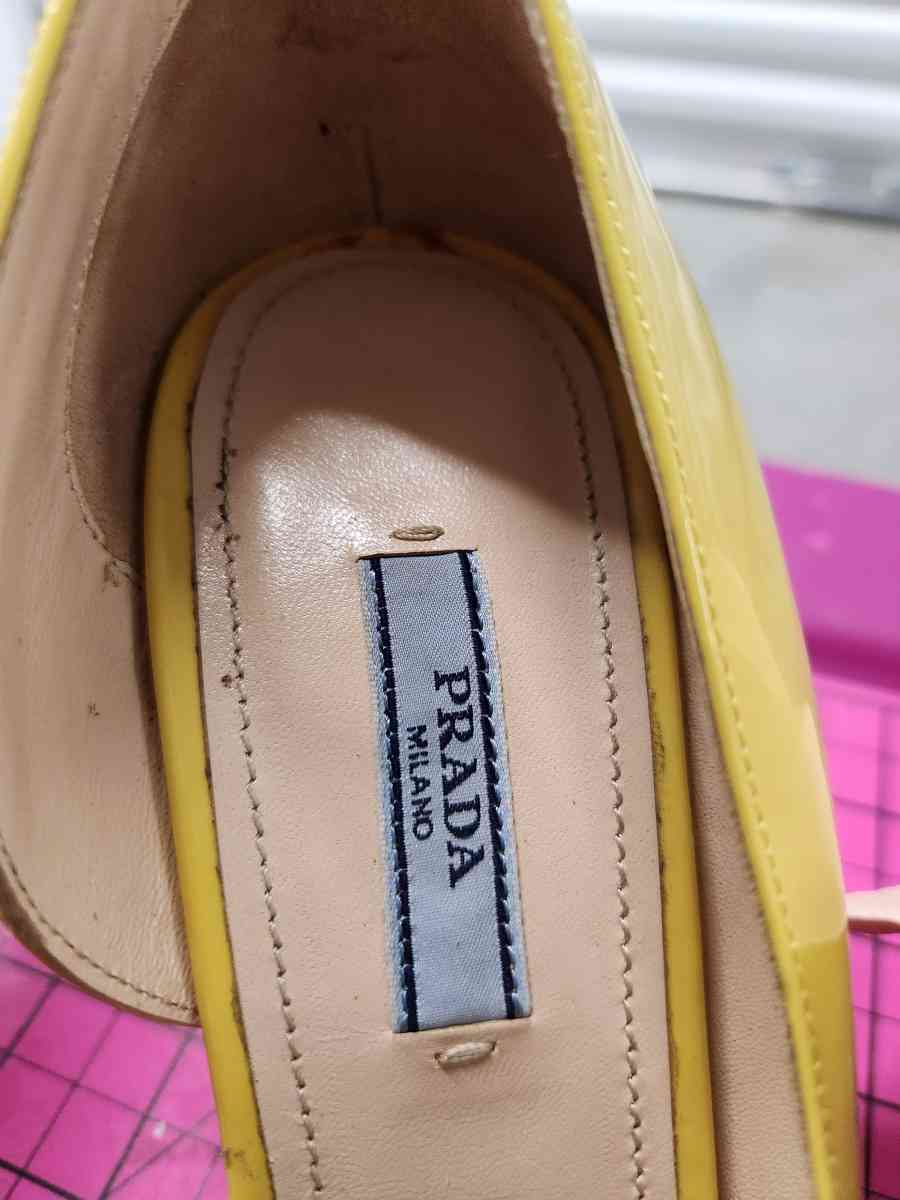 PRADA Yellow Patent Leather DOrsay Pumps