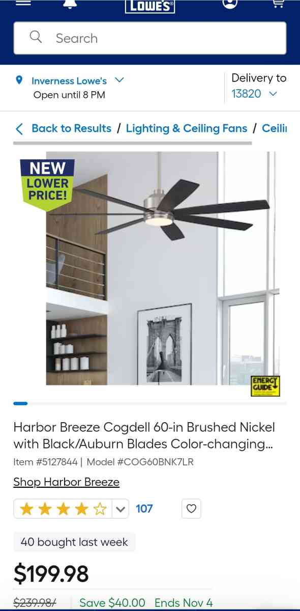 Harbor Breeze Cogdell Ceiling Fan BRAND NEW
