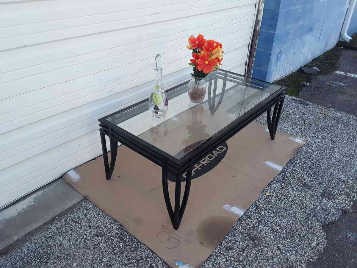Nice Black All Steel Coffee Table Glass Top 48 X 24 X 18