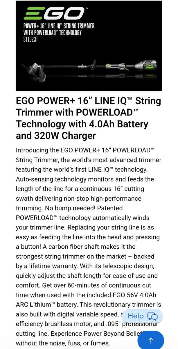 EGO 56v String Trimmer with Battery and Charger BRAND NEW